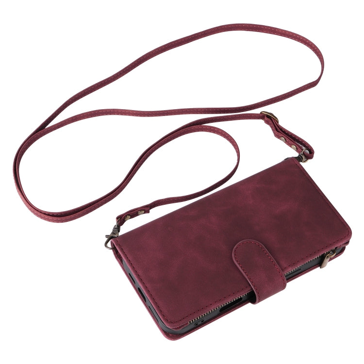For iPhone 16 Plus Crossbody Multi-card Slot Wallet Zipper Leather Phone Case