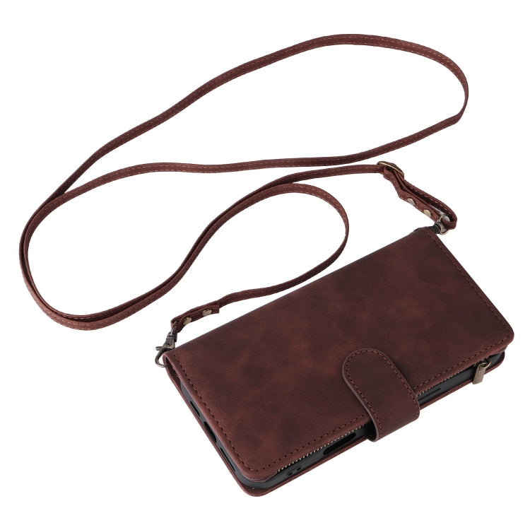 For iPhone 16 Plus Crossbody Multi-card Slot Wallet Zipper Leather Phone Case