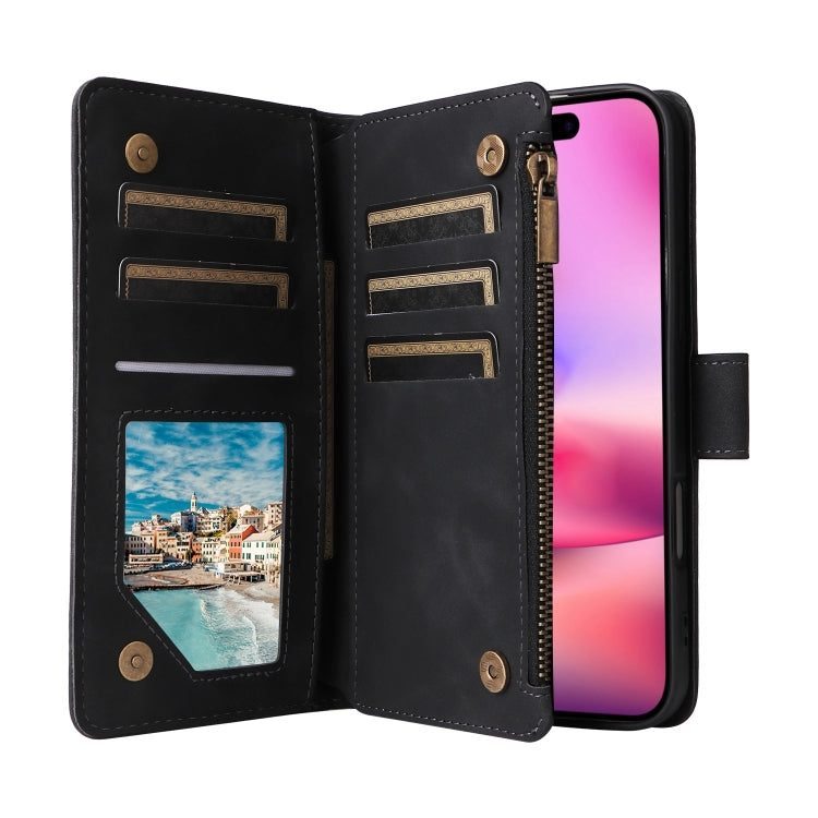 For iPhone 16 Plus Crossbody Multi-card Slot Wallet Zipper Leather Phone Case