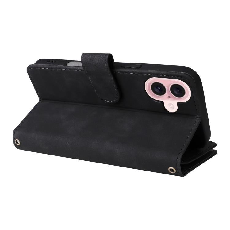For iPhone 16 Plus Crossbody Multi-card Slot Wallet Zipper Leather Phone Case