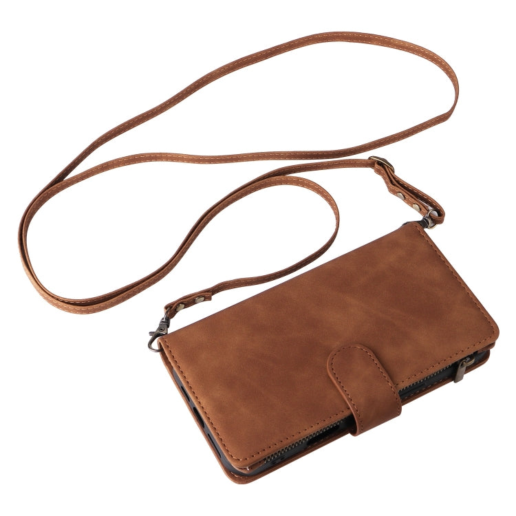 For iPhone 16 Plus Crossbody Multi-card Slot Wallet Zipper Leather Phone Case