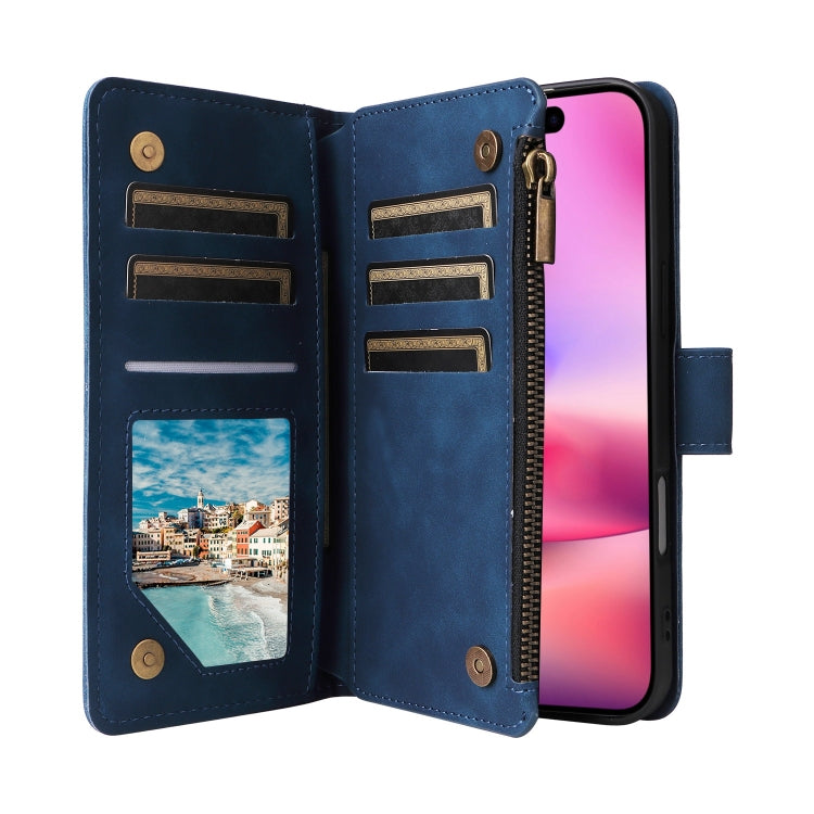 For iPhone 16 Plus Crossbody Multi-card Slot Wallet Zipper Leather Phone Case