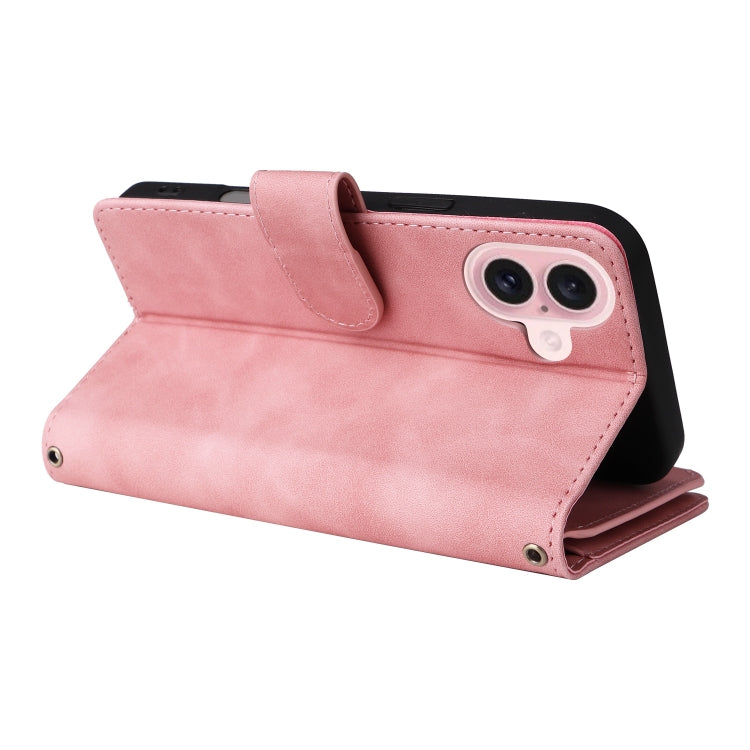 For iPhone 16 Plus Crossbody Multi-card Slot Wallet Zipper Leather Phone Case