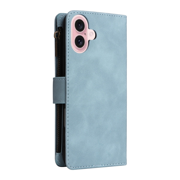 For iPhone 16 Plus Crossbody Multi-card Slot Wallet Zipper Leather Phone Case