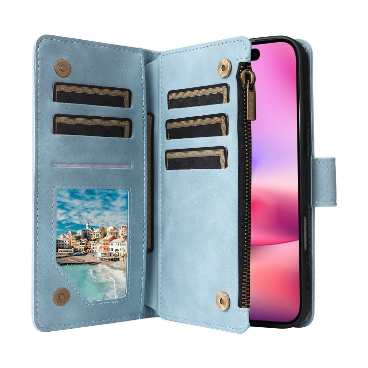For iPhone 16 Plus Crossbody Multi-card Slot Wallet Zipper Leather Phone Case