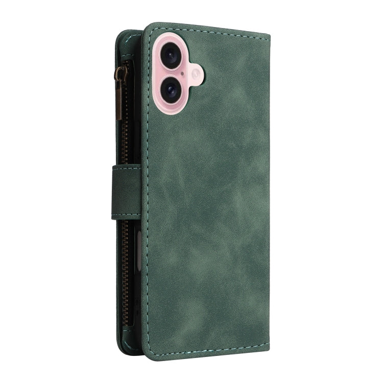 For iPhone 16 Plus Crossbody Multi-card Slot Wallet Zipper Leather Phone Case