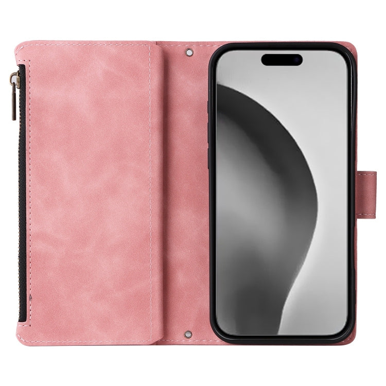 For iPhone 16 Pro Crossbody Multi-card Slot Wallet Zipper Leather Phone Case