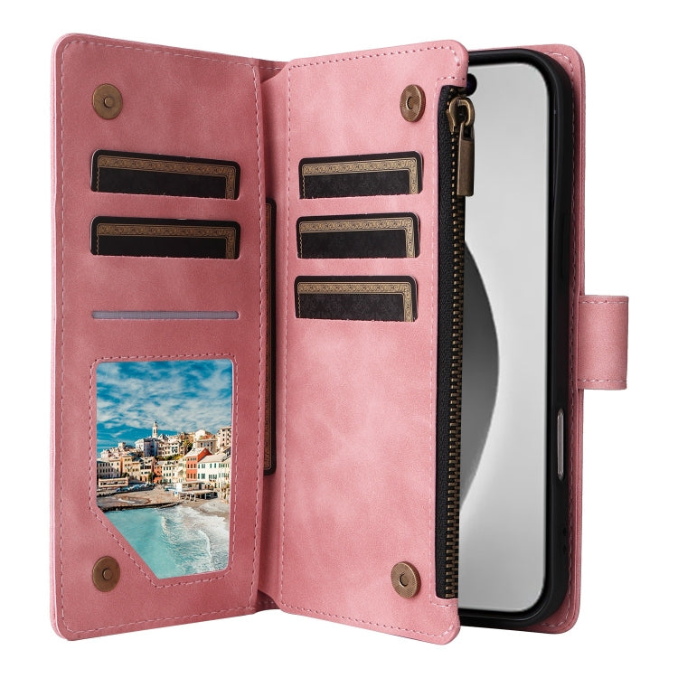 For iPhone 16 Pro Crossbody Multi-card Slot Wallet Zipper Leather Phone Case