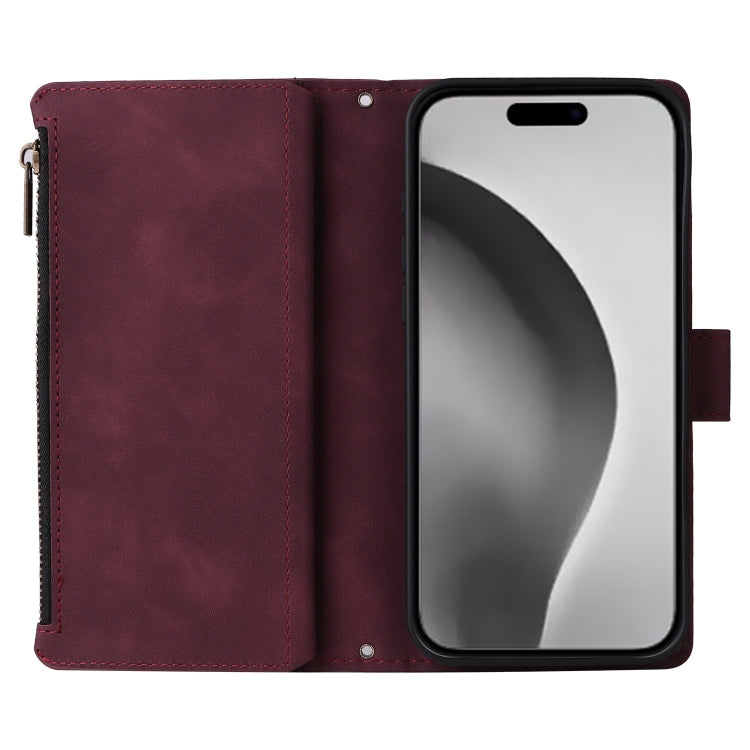 For iPhone 16 Pro Max Crossbody Multi-card Slot Wallet Zipper Leather Phone Case