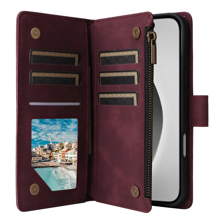 For iPhone 16 Pro Max Crossbody Multi-card Slot Wallet Zipper Leather Phone Case