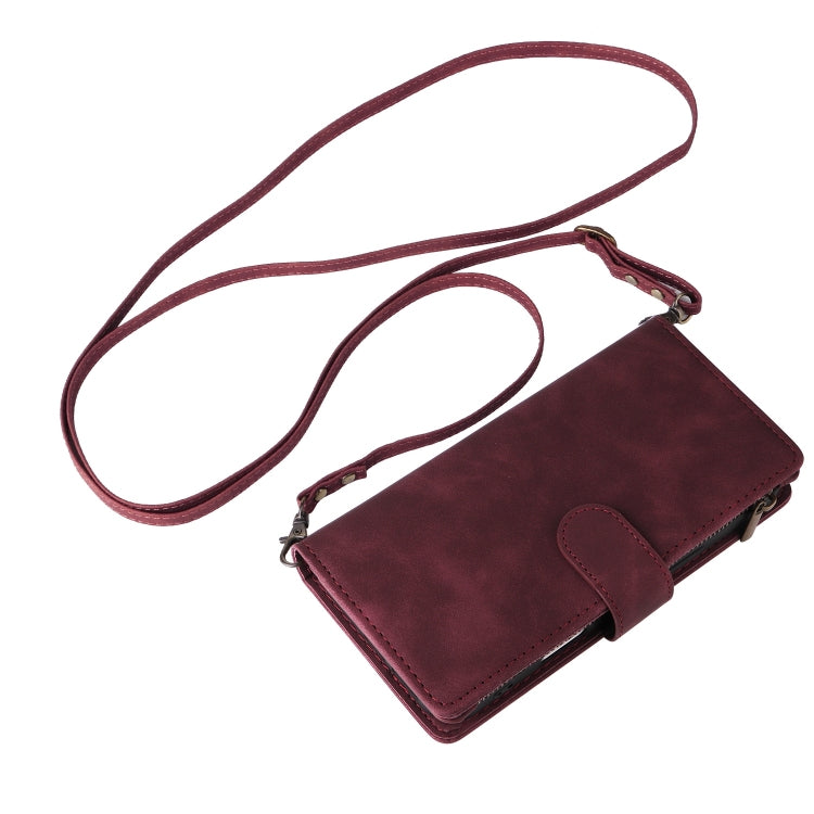 For iPhone 16 Pro Max Crossbody Multi-card Slot Wallet Zipper Leather Phone Case