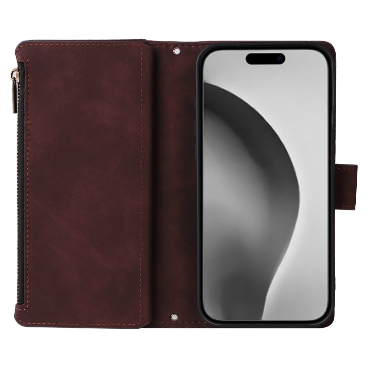 For iPhone 16 Pro Max Crossbody Multi-card Slot Wallet Zipper Leather Phone Case