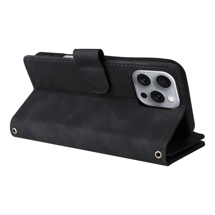 For iPhone 16 Pro Max Crossbody Multi-card Slot Wallet Zipper Leather Phone Case