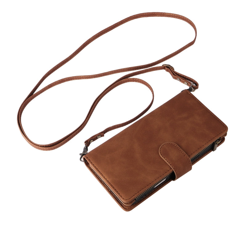 For iPhone 16 Pro Max Crossbody Multi-card Slot Wallet Zipper Leather Phone Case