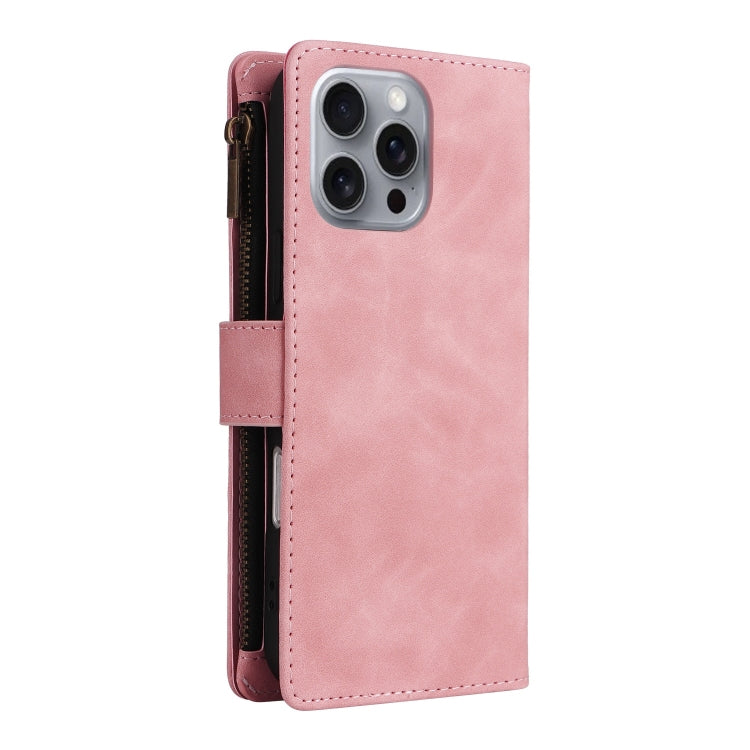 For iPhone 16 Pro Max Crossbody Multi-card Slot Wallet Zipper Leather Phone Case