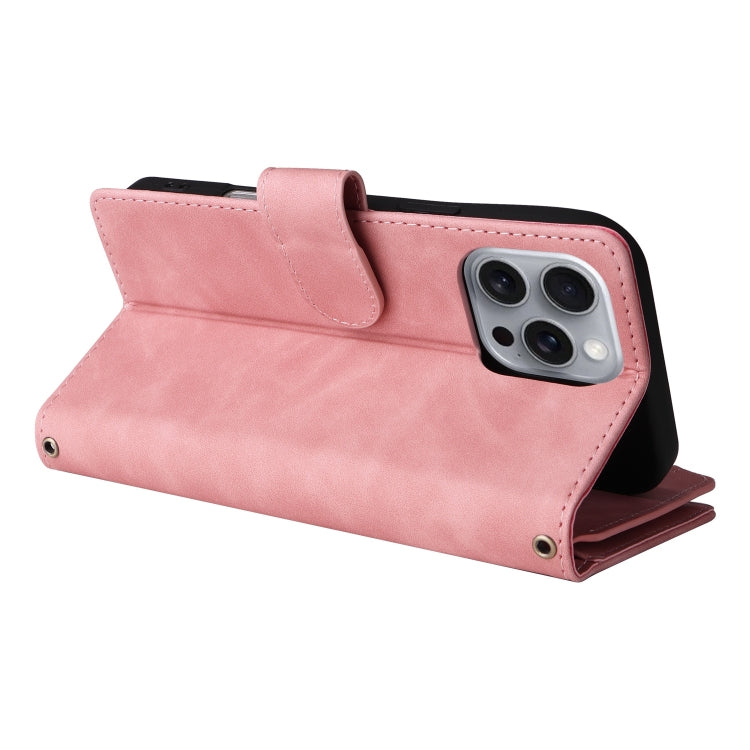 For iPhone 16 Pro Max Crossbody Multi-card Slot Wallet Zipper Leather Phone Case