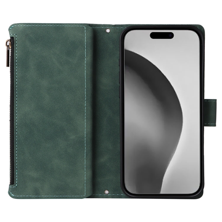 For iPhone 16 Pro Max Crossbody Multi-card Slot Wallet Zipper Leather Phone Case