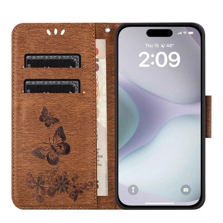 For iPhone 16 Plus Butterfly Embossed Flip Leather Phone Case