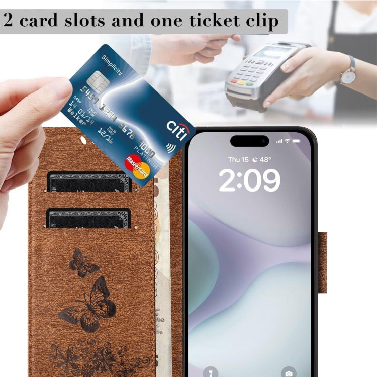 For iPhone 16 Plus Butterfly Embossed Flip Leather Phone Case
