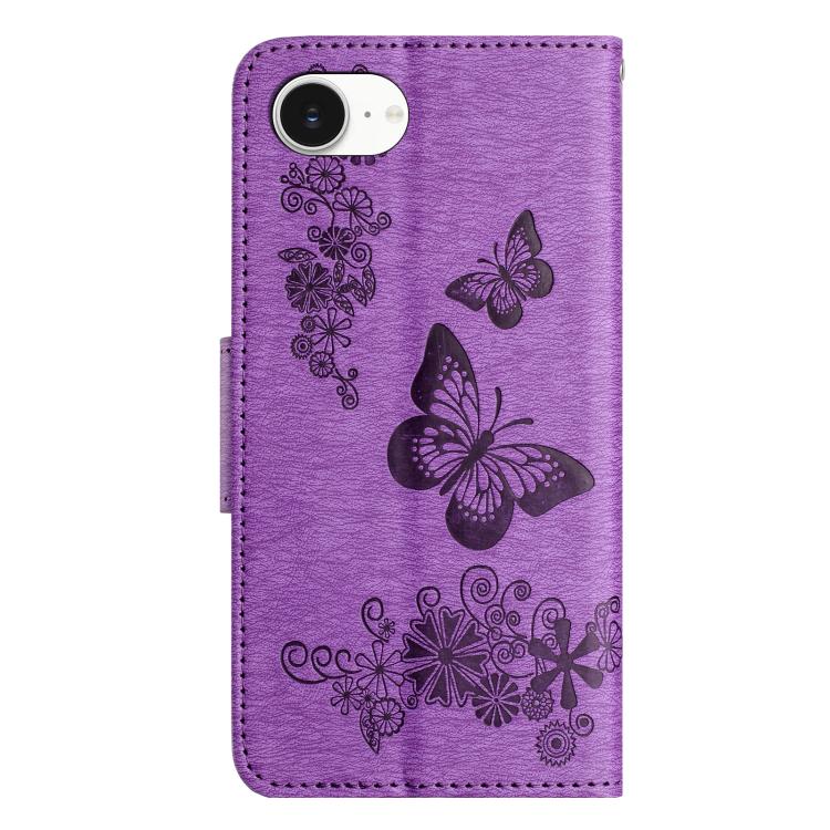 For iPhone 17e / 16e Butterfly Embossed Flip Leather Phone Case