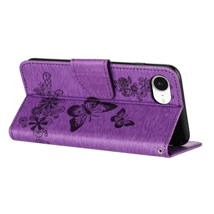 For iPhone 17e / 16e Butterfly Embossed Flip Leather Phone Case