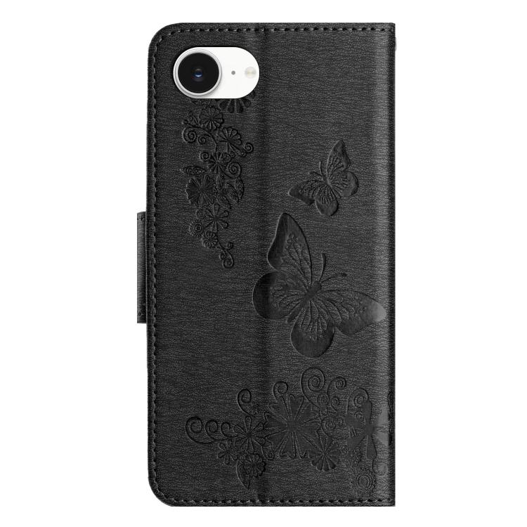 For iPhone 17e / 16e Butterfly Embossed Flip Leather Phone Case