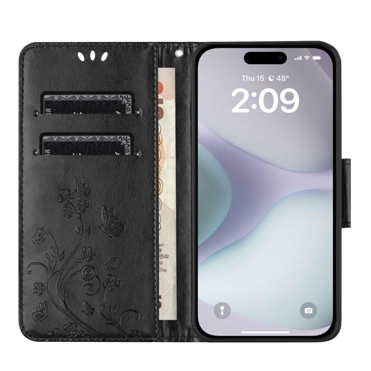 For iPhone 16 Butterfly Flower Pattern Flip Leather Phone Case