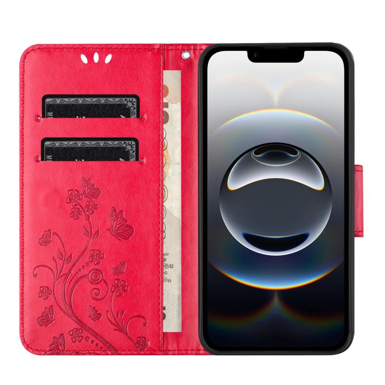 For iPhone 17e / 16e Butterfly Flower Pattern Flip Leather Phone Case