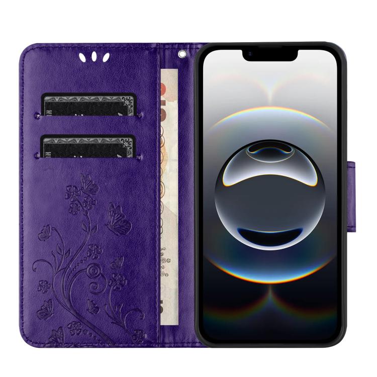 For iPhone 17e / 16e Butterfly Flower Pattern Flip Leather Phone Case