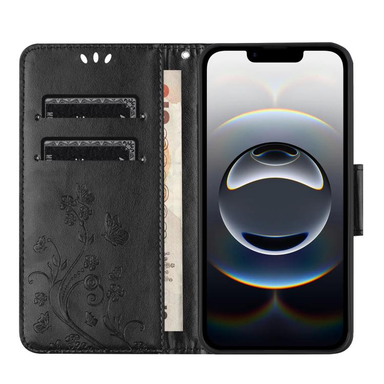 For iPhone 17e / 16e Butterfly Flower Pattern Flip Leather Phone Case