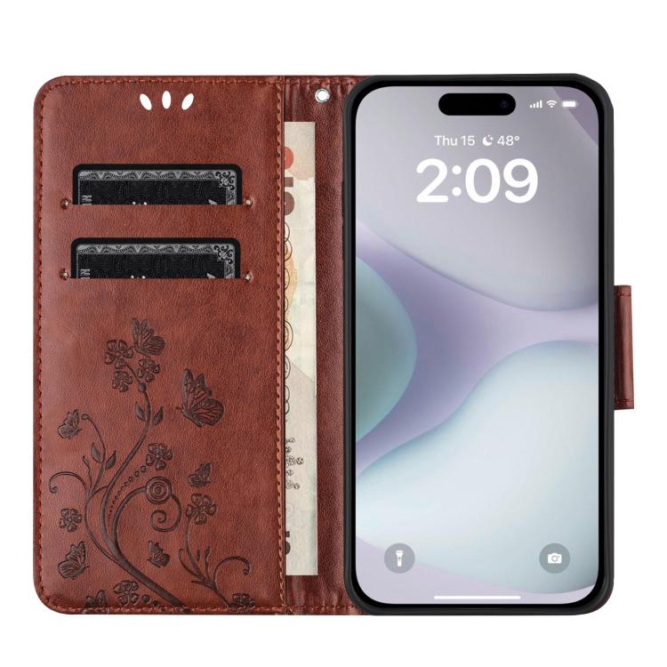 For iPhone 17 Butterfly Flower Pattern Flip Leather Phone Case