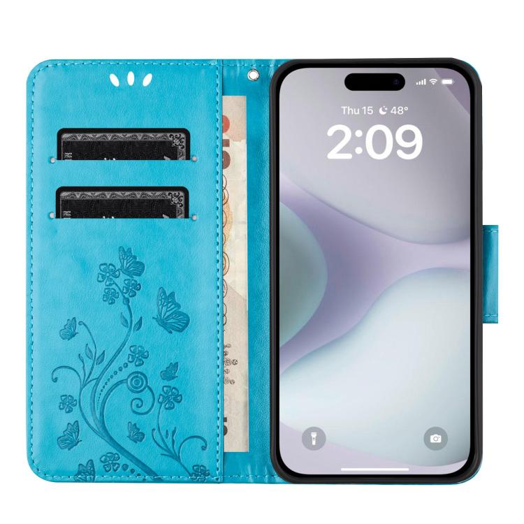 For iPhone 17 Butterfly Flower Pattern Flip Leather Phone Case
