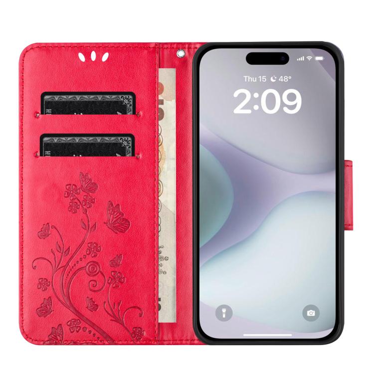 For iPhone 17 Butterfly Flower Pattern Flip Leather Phone Case