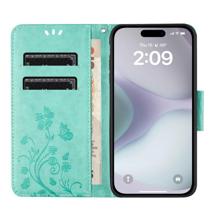 For iPhone 17 Butterfly Flower Pattern Flip Leather Phone Case