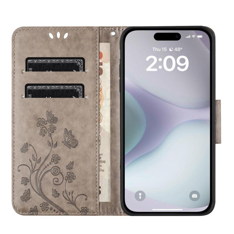 For iPhone 17 Butterfly Flower Pattern Flip Leather Phone Case