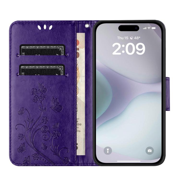 For iPhone 17 Butterfly Flower Pattern Flip Leather Phone Case