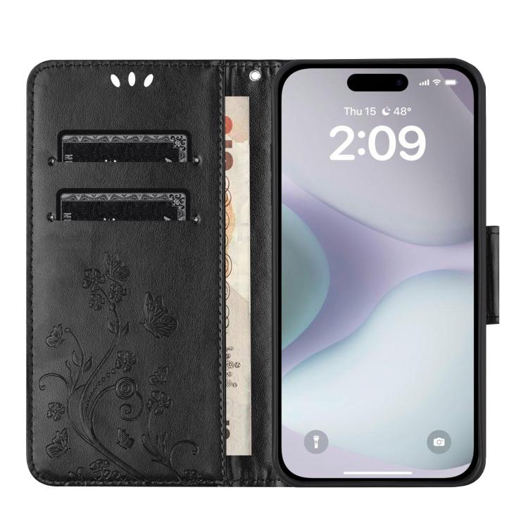 For iPhone 17 Butterfly Flower Pattern Flip Leather Phone Case