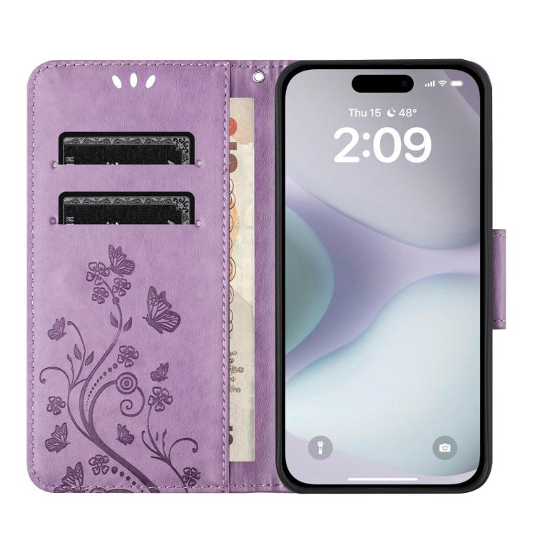 For iPhone 17 Butterfly Flower Pattern Flip Leather Phone Case