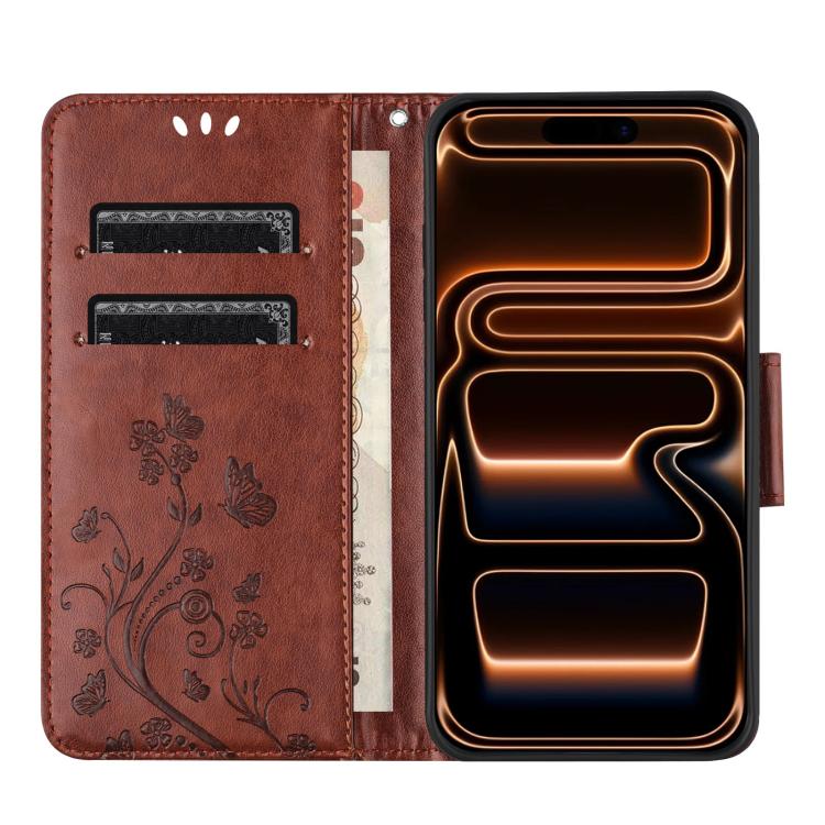 For iPhone 17 Pro Butterfly Flower Pattern Flip Leather Phone Case