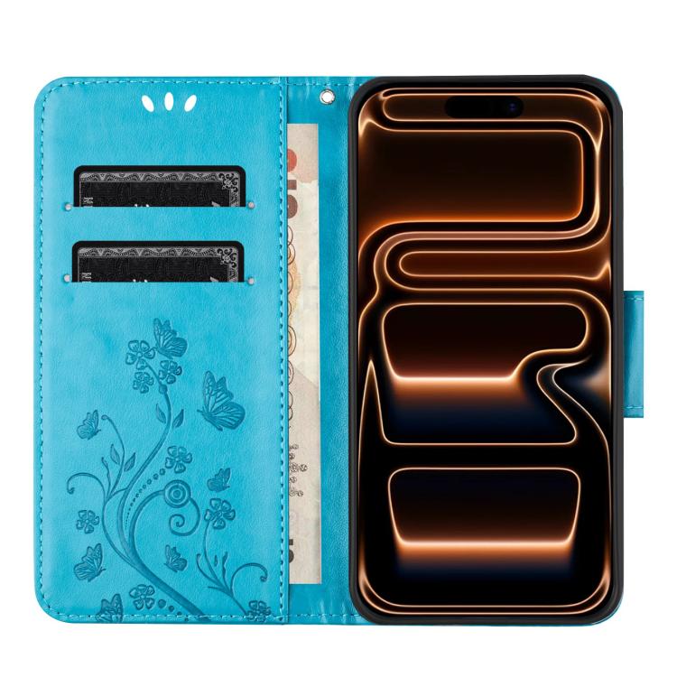 For iPhone 17 Pro Butterfly Flower Pattern Flip Leather Phone Case