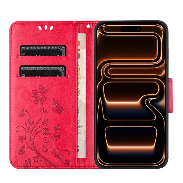 For iPhone 17 Pro Butterfly Flower Pattern Flip Leather Phone Case