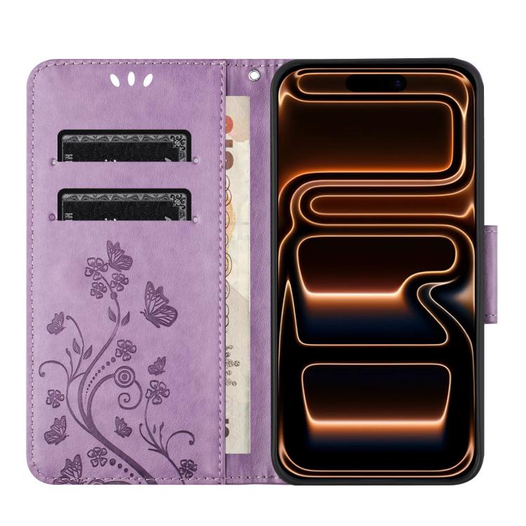For iPhone 17 Pro Butterfly Flower Pattern Flip Leather Phone Case