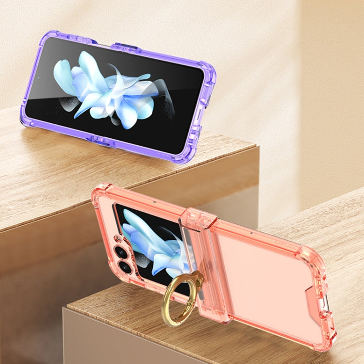 For Samsung Galaxy Z Flip5 Gkk Airbag Hinge Silicone Phone Case with Ring Holder & Tempered Film