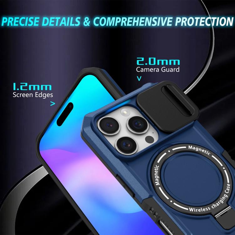 For iPhone 16 Pro Max Sliding Camshield MagSafe Holder TPU Hybrid PC Phone Case