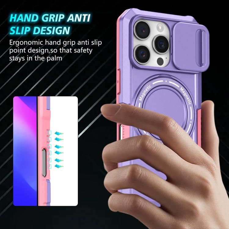 For iPhone 16 Pro Max Sliding Camshield MagSafe Holder TPU Hybrid PC Phone Case