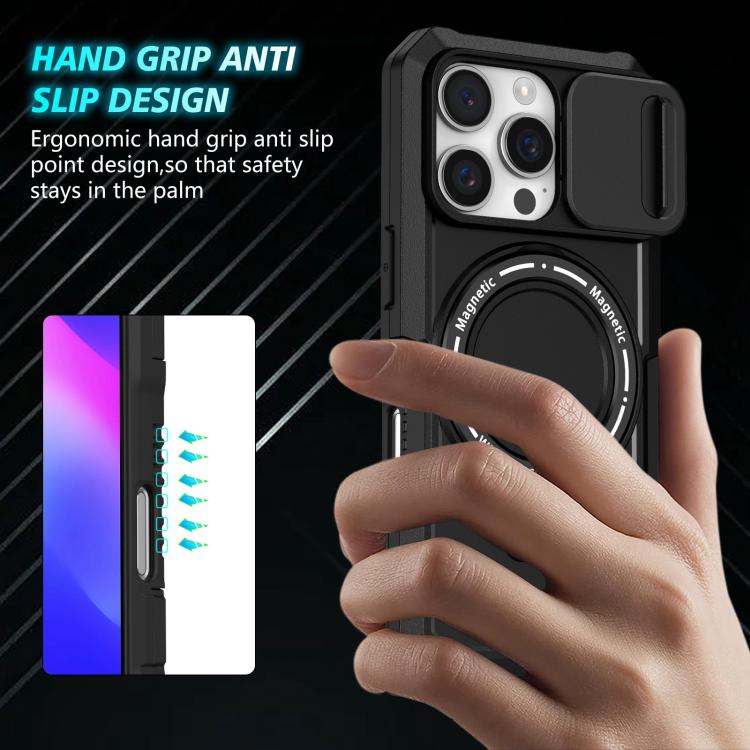For iPhone 16 Pro Max Sliding Camshield MagSafe Holder TPU Hybrid PC Phone Case