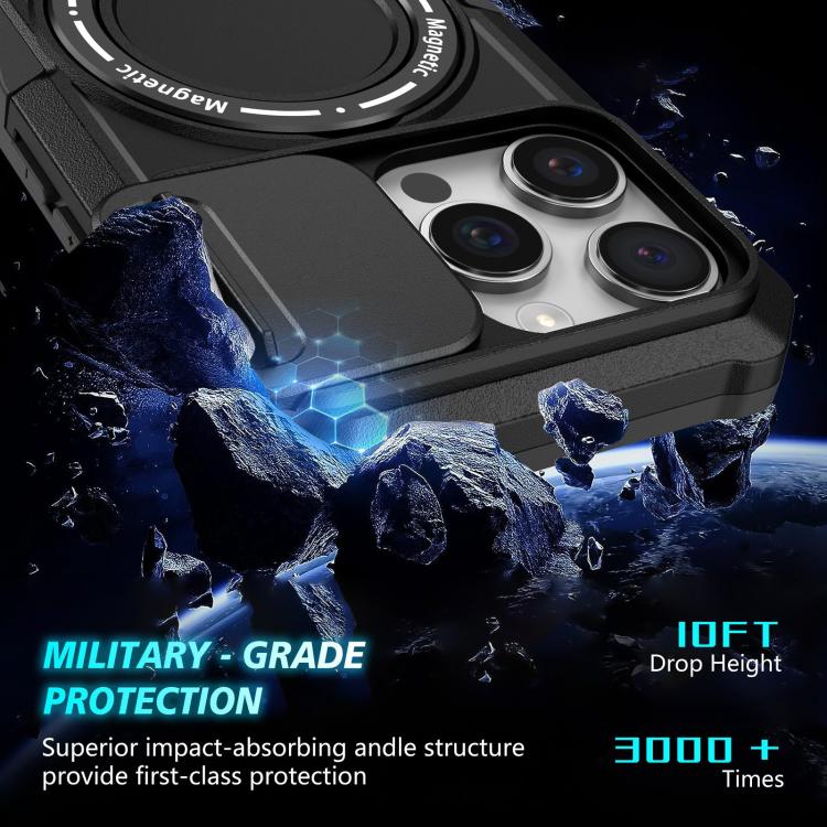 For iPhone 16 Pro Max Sliding Camshield MagSafe Holder TPU Hybrid PC Phone Case