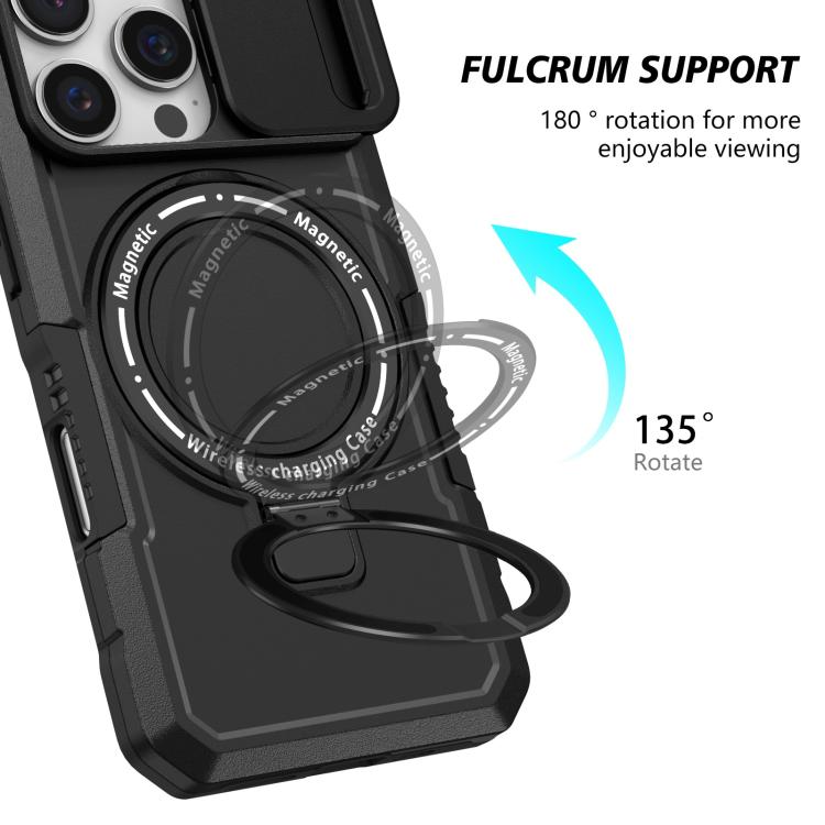 For iPhone 16 Pro Max Sliding Camshield MagSafe Holder TPU Hybrid PC Phone Case