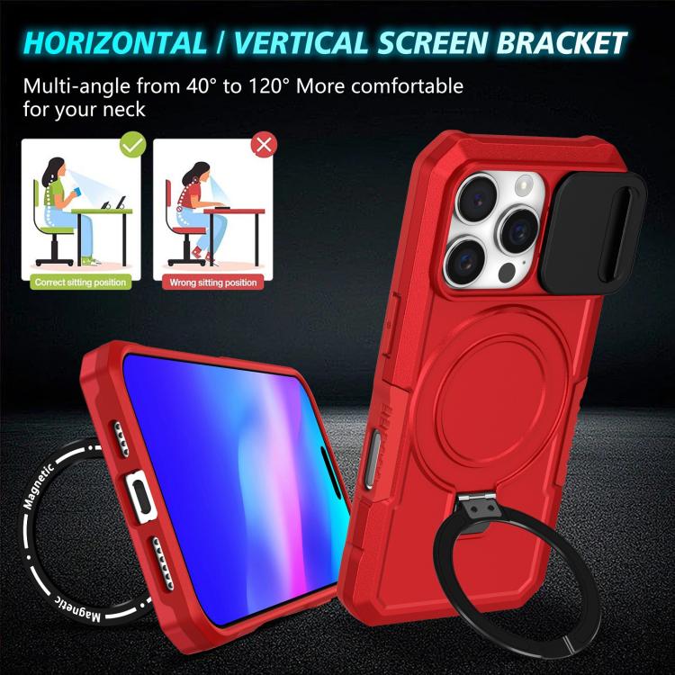 For iPhone 16 Pro Max Sliding Camshield MagSafe Holder TPU Hybrid PC Phone Case