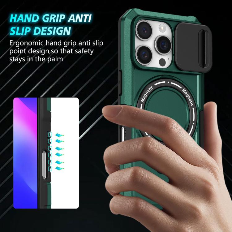 For iPhone 16 Pro Max Sliding Camshield MagSafe Holder TPU Hybrid PC Phone Case